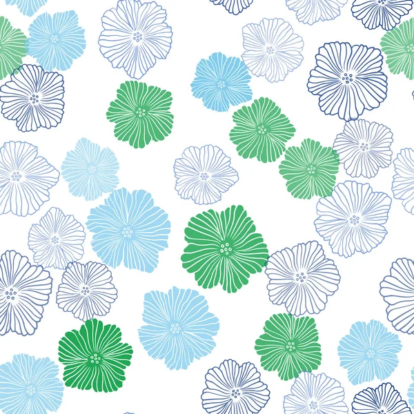 Light Blue Green Vector Seamless Elegant Wallpaper Flowers Doodle Illustration — Stock Vector