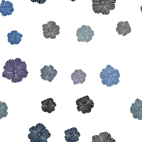 Dark Blue Vettore Modello Doodle Senza Soluzione Continuità Con Fiori — Vettoriale Stock
