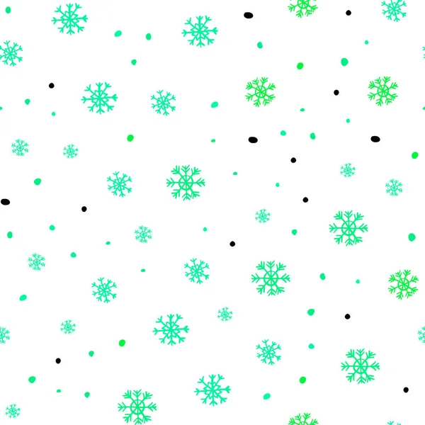 Ljus Grön Vektor Sömlös Täck Med Vackra Snöflingor Färgglada Dekorativa — Stock vektor