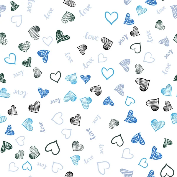 Light Blue Green Vector Seamless Pattern Phrase Love You Hearts — Stock Vector