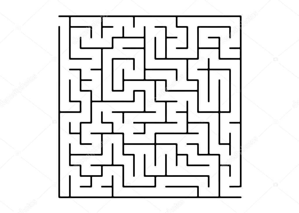 White vector background with a black maze. Modern illustration with maze on a white backdrop. Concept for pazzle, labyrinth books, magazines.