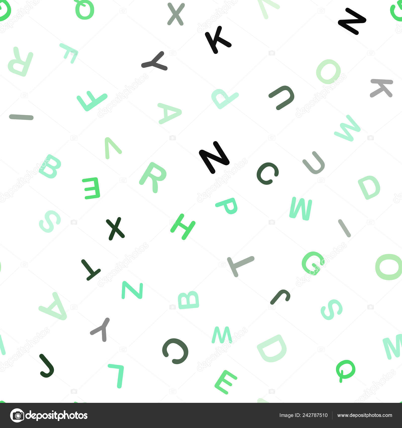 浅绿色矢量无缝模式与abc 彩色字母表符号与渐变在白色背景百叶窗窗帘的纹理 图库矢量图像 C Smaria