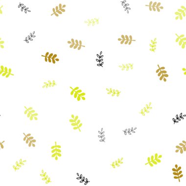Koyu yeşil, sarı vektör sorunsuz doodle düzen yaprakları ile. Belirsiz bir soyut illüstrasyon yaprakları karalamalar tarzı ile. Doku pencere panjur, perdeler için.