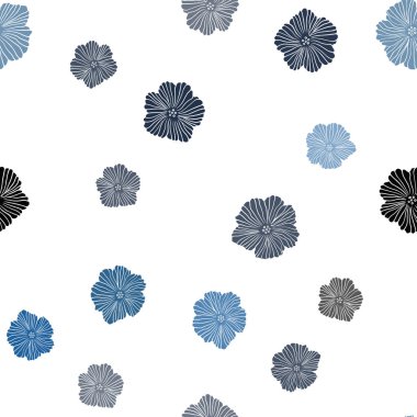 Koyu pembe, mavi çiçekli sorunsuz doodle düzen vektör. Renkli resimde doodle tarzı çiçekli. Desen tasarım kumaş, duvar kağıtları.