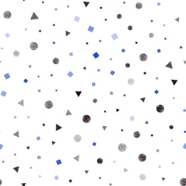 Koyu mavi daireler, çizgiler, dikdörtgenler ile sorunsuz düzen vektör. Glitter soyut illüstrasyon küre, kareler, satırları ile. Desen için modaya uygun Kumaş, duvar kağıtları.