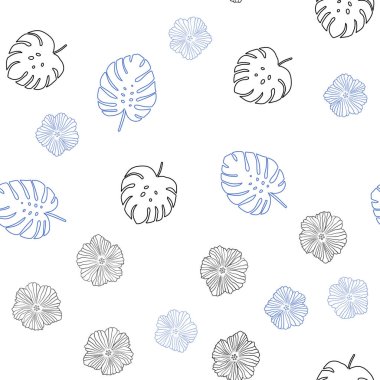 Koyu pembe, mavi çiçekler, yapraklar ile sorunsuz doodle desen vektör. Glitter soyut resimde yaprak ve çiçek ile. Desen tasarım kumaş, duvar kağıtları.