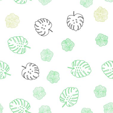 Açık yeşil, sarı vektör sorunsuz doodle arka planını çiçekler, yapraklar. Yaprakları doodle tarzı ile renkli soyut resimde. Kartvizit, Web siteleri için şablon.