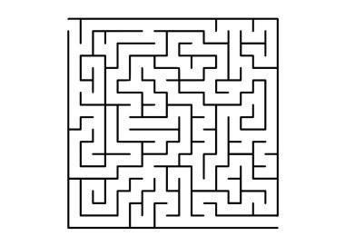 Beyaz vektör arka plan siyah bir labirent ile. Beyaz zemin üzerinde labirent ile modern illüstrasyon. Çocuk kitapları, dergiler için desen.