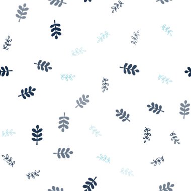 Koyu mavi vektör sorunsuz doodle desen yaprakları ile. Parlayan illüstrasyon karalama stilinde yaprakları ile renkli. Kartvizit, Web siteleri için şablon.