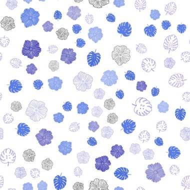 Hafif pembe, mavi vektör sorunsuz arka plan ile yapraklar, çiçekler. Soyut illüstrasyon yaprakları, çiçekleri karalamalar tarzı ile. Tekstil, kumaş, duvar kağıtları için tasarım.