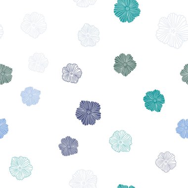 Açık mavi, yeşil vektör sorunsuz zarif duvar kağıdı çiçekler ile. Renkli resimde doodle tarzı çiçekli. Desen için modaya uygun Kumaş, duvar kağıtları.