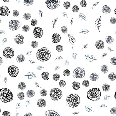 Hafif mavi vektör yaprak ve çiçek ile sorunsuz doğal zemin. Bulanık stil yaprakları, çiçekleri ile yaratıcı çizimde. Desen tasarım kumaş, duvar kağıtları.