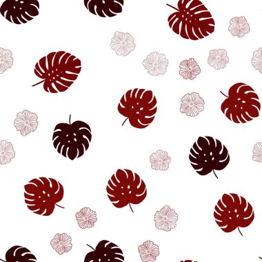 Çiçekler, yapraklar ile koyu kırmızı vektör sorunsuz doodle arka plan. Renkli resimde doodle tarzı yaprakları, çiçekleri ile. Kartvizit, Web siteleri için şablon.