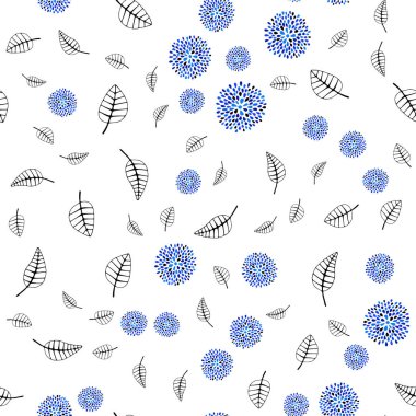 Hafif mavi vektör yaprak, çiçek ile seamless doğal modeli. Soyut illüstrasyon yaprakları, çiçekleri karalamalar tarzı ile. Desen için modaya uygun Kumaş, duvar kağıtları.