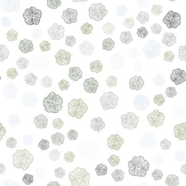 Açık mavi, yeşil vektör sorunsuz zarif duvar kağıdı çiçekler ile. Çiçekli renkli illüstrasyon parlayan. Doku pencere panjur, perdeler için.