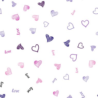 Koyu mor, pembe ifade Love You, kalpleri ile Dikişsiz desen vektör. Aşk, kalpleri soyut tarzda Illustration kelimelerle. Tasarım için duvar kağıdı, kumaş üreticileri.