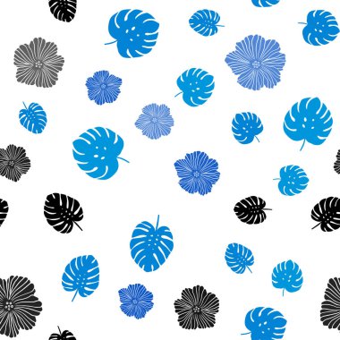 Çiçekler, yapraklar ışık mavi vektör sorunsuz zarif şablonu. Yaprak ve çiçek ile zarif bir parlak örnek. Doku pencere panjur, perdeler için.