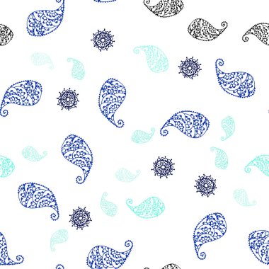 Işık yeşil vektör sorunsuz doodle desenle yaprak ve çiçek. Renkli resimde doodle tarzı yaprakları, çiçekleri ile. Kartvizit, Web siteleri için şablon.