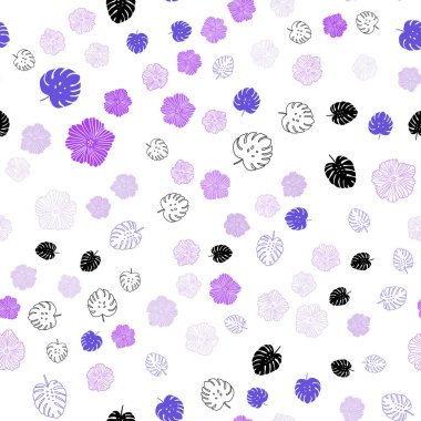 Pembe ışık, vektör sorunsuz doodle desen yaprakları, çiçekleri ile mavi. Yaprak ve çiçek Origami tarzı Doodle Illustration. Tasarım için duvar kağıdı, kumaş üreticileri.