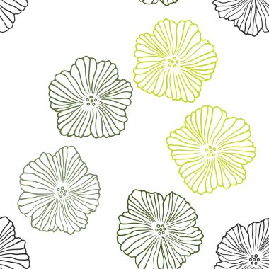 Açık yeşil, sarı vektör çiçekli sorunsuz arka plan. İllüstrasyon soyut doodle renkli çiçekli. Desen tasarım kumaş, duvar kağıtları.