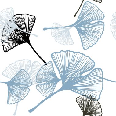 Açık mavi, yeşil yaprakları ile vektör seamless doğal modeli. bulanık arka plan gradyan ile yapraklarda. Tekstil, kumaş, duvar kağıtları için tasarım.