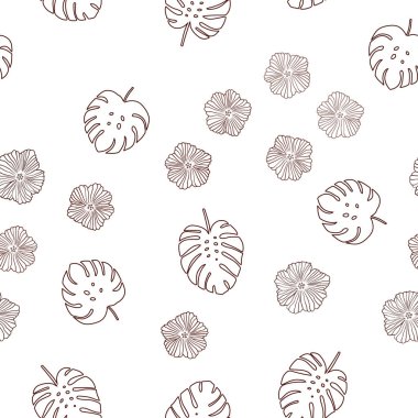 Çiçekler, yapraklar ile koyu kırmızı vektör sorunsuz doodle arka plan. Yaprakları, çiçekleri beyaz arka plan üzerinde doğal tarzı. Tekstil, kumaş, duvar kağıtları için tasarım.