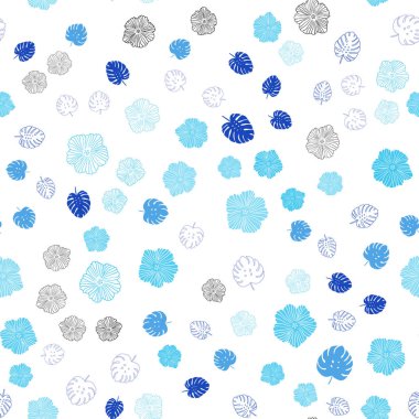 Koyu mavi vektör sorunsuz doodle zemin yaprakları, çiçekleri ile. Yaprak ve çiçek ile yeni renkli resimde. Doku pencere panjur, perdeler için.