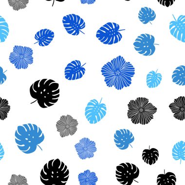 Hafif mavi vektör sorunsuz doğal arka plan ile çiçekler, yapraklar. İllüstrasyon soyut şablonundaki karalamalar ile. Doku pencere panjur, perdeler için.