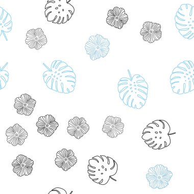 Hafif mavi vektör sorunsuz zemin çiçekli, yaprakları. Yaprakları doodle tarzı ile renkli soyut resimde. Kartvizit, Web siteleri için şablon.