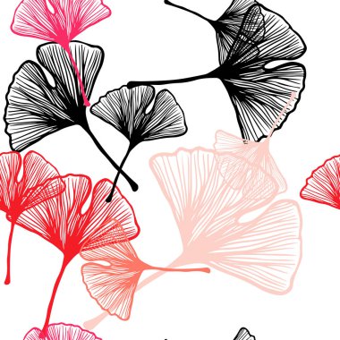 Işık kırmızı vektör sorunsuz doodle doku yaprakları ile. Yarım yamalak karalamalar ile arka plan bulanık yapraklarda. Tasarım için duvar kağıdı, kumaş üreticileri.