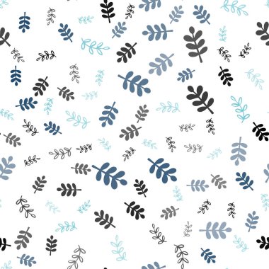 Açık mavi, yeşil vektör sorunsuz doodle doku yapraklar, dallar. Beyaz arka plan üzerinde Hint tarzı dekoratif tasarım. Kartvizit, Web siteleri için şablon.