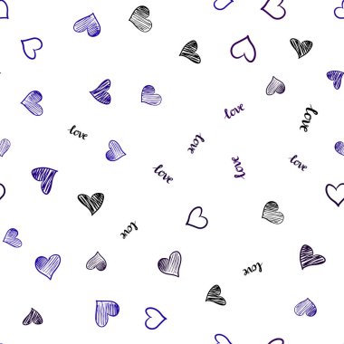 Koyu pembe, mavi ifade Love You, kalpleri ile Dikişsiz desen vektör. Metin Love You, kalpleri ile doodle tarzında dizayn. Kartvizit, Web siteleri için şablon.