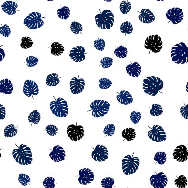 Koyu mavi vektör sorunsuz doodle desen yaprakları ile. Doodle tarzı yaprakları ile yeni renkli resimde. Doku pencere panjur, perdeler için.