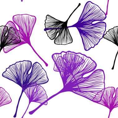 Mor ışık, vektör sorunsuz doodle düzen yaprakları ile pembe. Yaprakları doodle tarzı ile renkli soyut resimde. Doku pencere panjur, perdeler için.