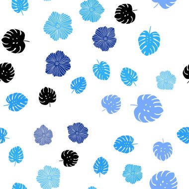 Hafif mavi vektör çiçekler, yapraklar ile seamless doğal modeli. Renkli resimde doodle tarzı yaprakları, çiçekleri ile. Tasarım için duvar kağıdı, kumaş üreticileri.