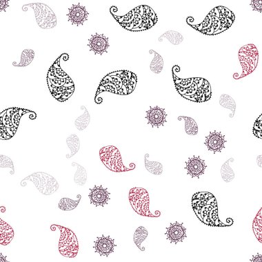 Hafif pembe, kırmızı vektör sorunsuz doğal resimle yapraklar ve çiçekler. Beyaz arka plan üzerinde Hint tarzı dekoratif tasarım. Tekstil, kumaş, duvar kağıtları için tasarım.