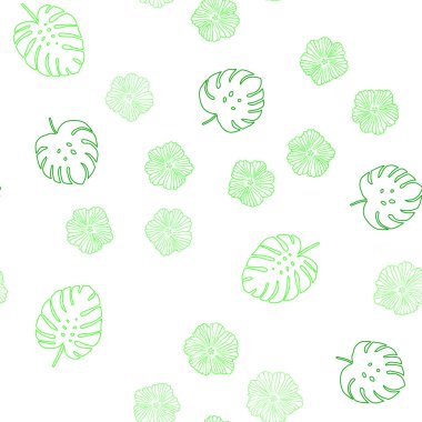 Işık yeşil vektör çiçekli, yaprakları sorunsuz arka plan. Parlayan resimde yaprak ve çiçek ile renkli. Desen tasarım kumaş, duvar kağıtları.