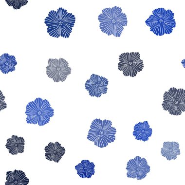 Koyu mavi vektör sorunsuz doodle deseni çiçekli. Çiçekler beyaz arka plan üzerinde gradyan ile. Tasarım için duvar kağıdı, kumaş üreticileri.