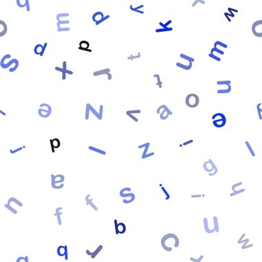 Koyu mavi vektör Abc karakterlerle sorunsuz doku. Abc sembolleri ile illüstrasyon soyut şablonunda parlayan. Desen tasarım kumaş, duvar kağıtları.
