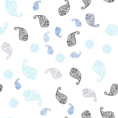 Hafif mavi vektör yaprak ve çiçek ile seamless zarif modeli. Beyaz arka plan üzerinde Hint tarzı dekoratif tasarım. Desen tasarım kumaş, duvar kağıtları.