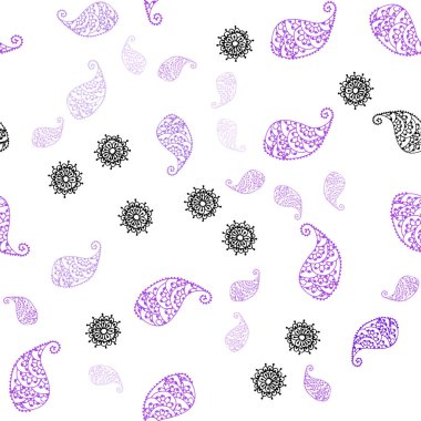 Işık mor, pembe vektör sorunsuz soyut tasarım ile yaprak ve çiçekler. Renkli resimde doodle tarzı yaprakları, çiçekleri ile. Kartvizit, Web siteleri için şablon.