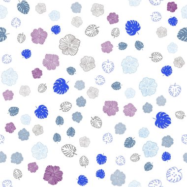 Koyu pembe, mavi yapraklar, çiçekler ile sorunsuz zarif desen vektör. Beyaz arka plan üzerinde kabataslak karalamalar. Desen tasarım kumaş, duvar kağıtları.