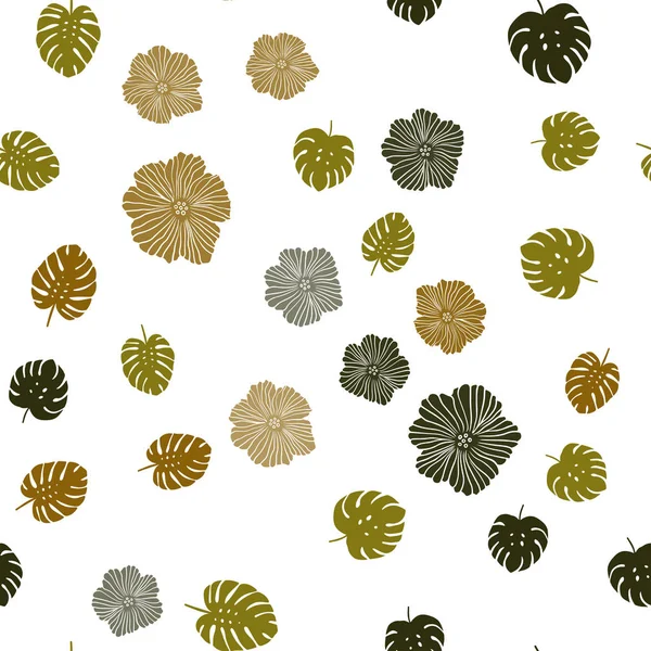 Темно Зеленый Желтый Вектор Безморщинистый Естественный Узор Цветками Листьями Декоративный — стоковый вектор