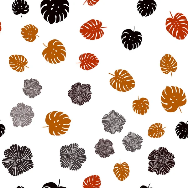 Donker Oranje Vector Naadloze Doodle Textuur Met Bloemen Bladeren Kleurrijke — Stockvector