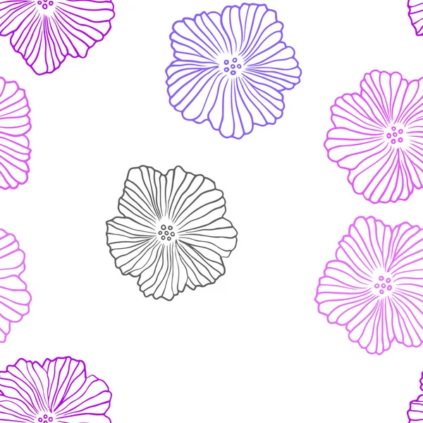 Licht Roze Blauwe Vector Naadloze Doodle Textuur Met Bloemen Glitter — Stockvector