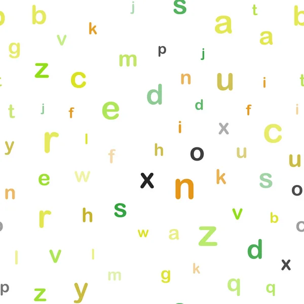 Hellgrüner Gelber Vektorhintergrund Mit Englischen Symbolen Farbige Alphabet Zeichen Mit — Stockvektor
