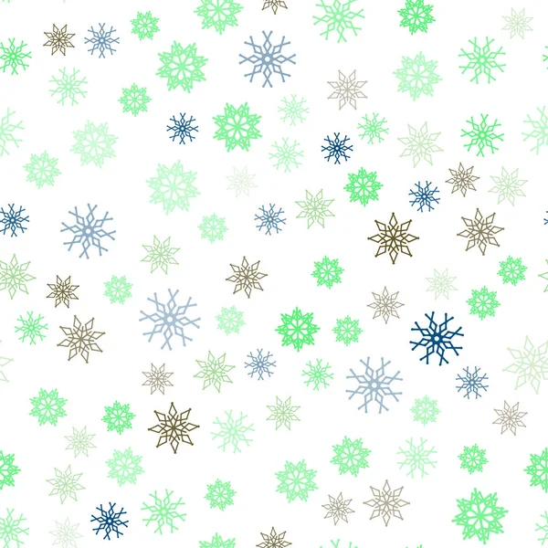 Azul Claro Textura Sin Costuras Vector Verde Con Copos Nieve — Vector de stock