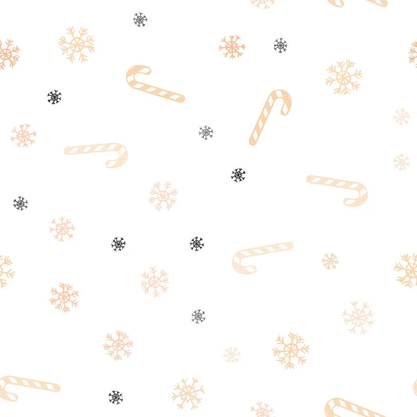 Licht Orange Vektor Nahtlosen Hintergrund Mit Leckeren Weihnachtssüßigkeiten — Stockvektor