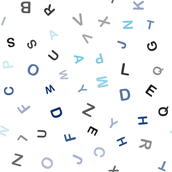 深蓝色矢量无缝背景与字母表的迹象 在抽象模板上使用 Abc 符号的发光插图 面料制造商的设计 — 图库矢量图片