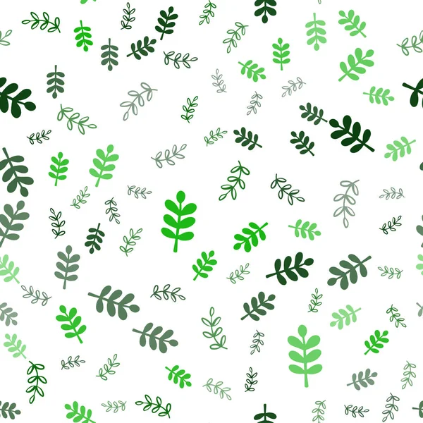 Donker Groene Vector Naadloze Doodle Patroon Met Bladeren Takken Glanzende — Stockvector